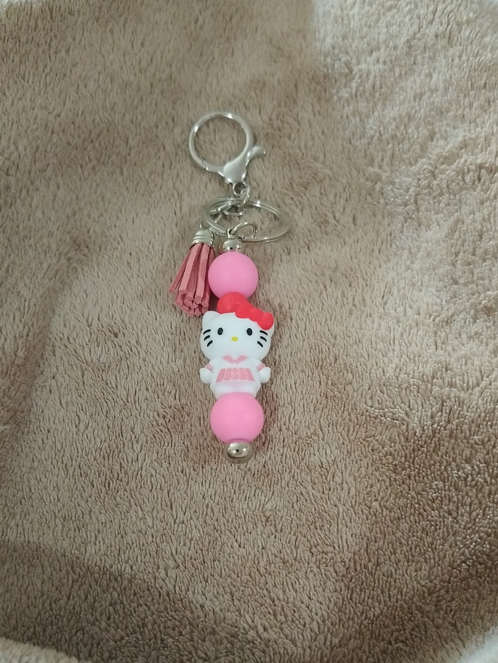 Hello Kitty Pink Bead and Tassel Keychain